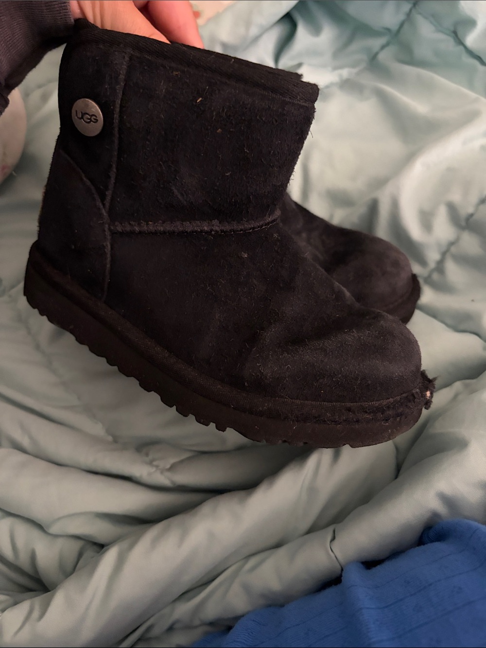 UGG Kids Black Short Suede Boots